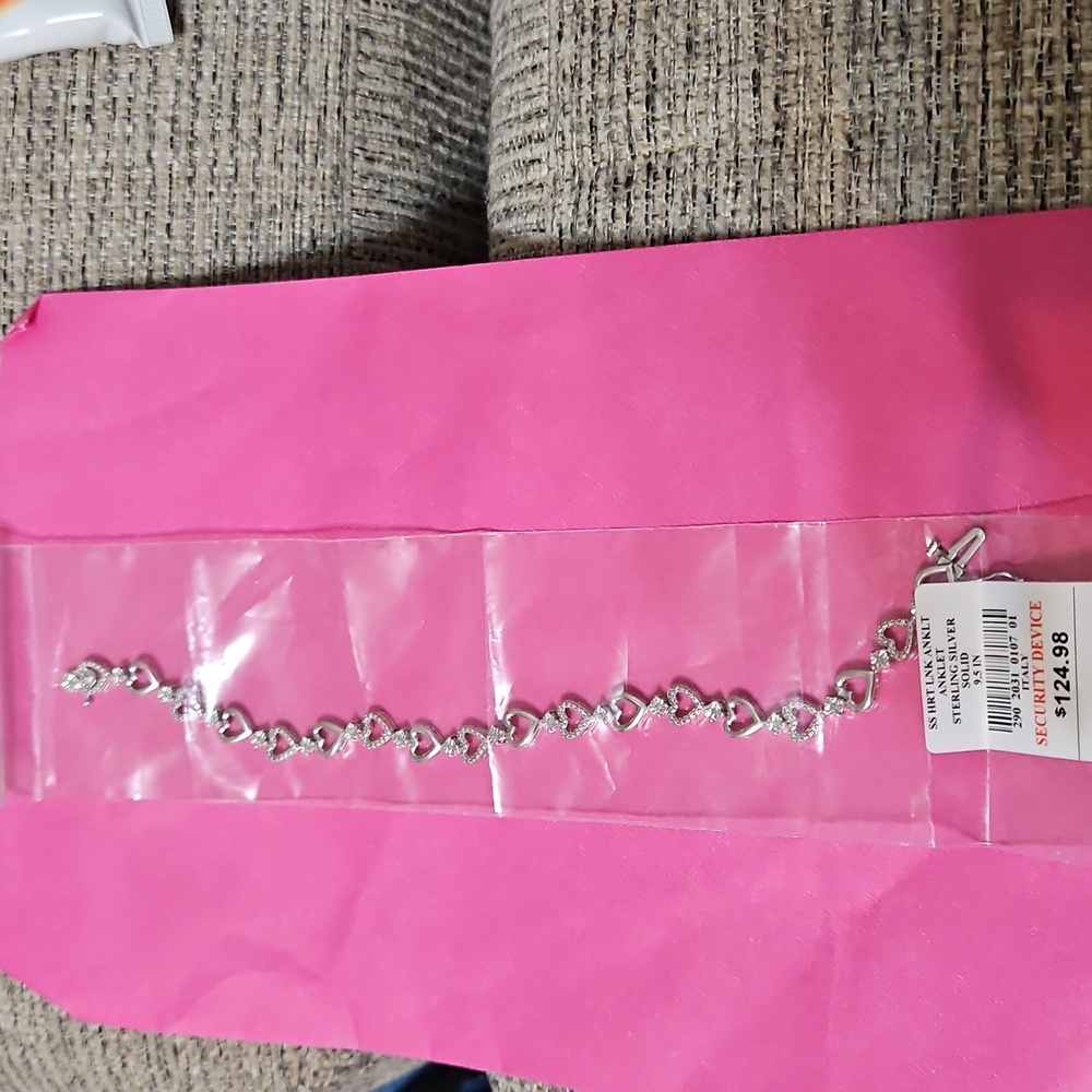 Sterling Silver Genuine Diamond Heart Link Girl's Ankle Or Wrist Bracelet 7.5"